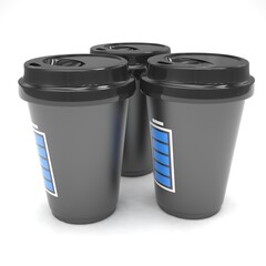 Three paper coffee cups. 3d rendering.