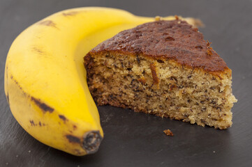 banana cake on slate surface
