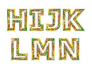 Colorful shiny letters H, I, J, K, L, M, N
