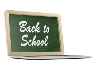 Obraz premium Laptop with chalkboard, back to school, online education concept. 3d rendering.