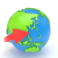 Arrow and Earth globe. 3d render