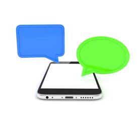 smartphone with bubbles isolated on white background. 3d rendering.