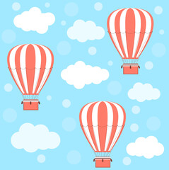 Obraz premium Hot air balloons and clouds. Vector pattern.