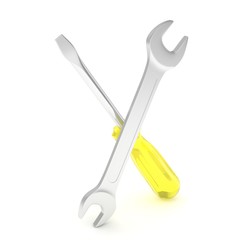 3D Illustration Wrench and screwdriver, service concept