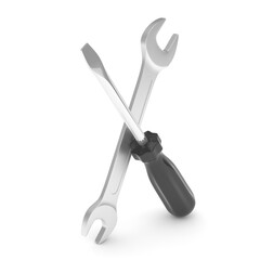 3D Illustration Wrench and screwdriver, service concept