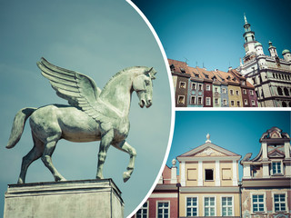 Collage of Poznan ( Poland ) images - travel background (my phot - obrazy, fototapety, plakaty
