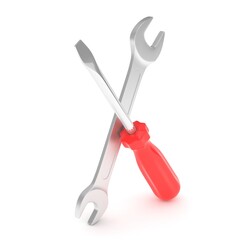 3D Illustration Wrench and screwdriver, service concept