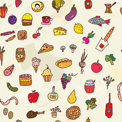 Food seamless graphic pattern, funny design.