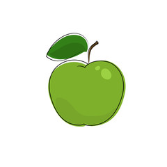 Green Apple, Fruit Apple Isolated on White, Vector Illustration