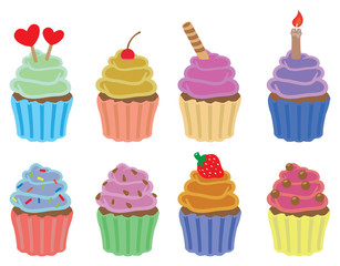 Colorful Cupcakes Vector Icon Set