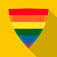 Shield in rainbow colors icon, flat style