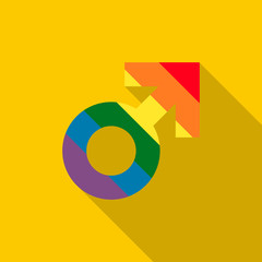 Male symbol in rainbow colors icon, flat style