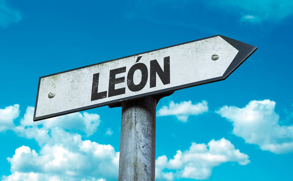 Leon sign with sky background
