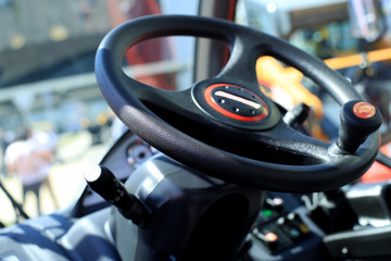 Work place in forklift with dashboard and 