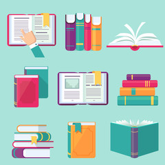 Book set in flat style, vector illustration