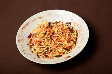 Pasta with tomatoes and meat in Georgian