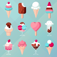 Ice cream set, flat design, vector illustration