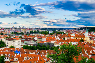 Terracotta red roofs of the city Prague shot from the high point, Prague, Czech Republic