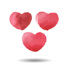 Set of Colorful Red Watercolor Hearts.
