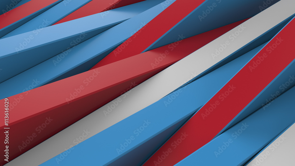 Poster abstract 3d rendering background made of randomly rotated rectangles with different colors on its si