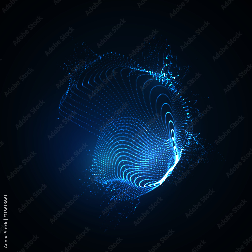 Poster 3d illuminated abstract shape of glowing particles