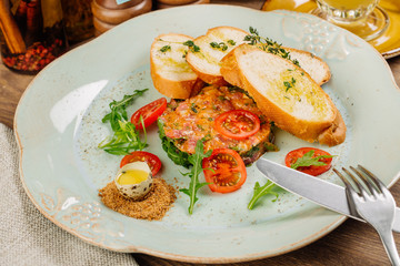 Steak tartare (Raw beef) - classic steak tartare on plate