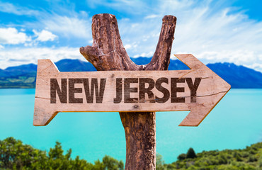 New Jersey wooden sign with landscape background