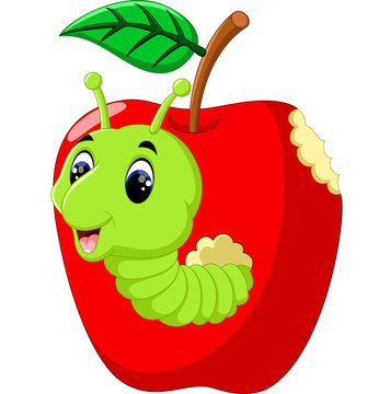 Funny caterpillars on a apple