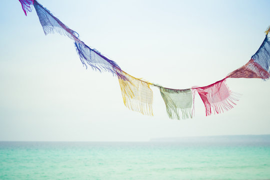 Tibetian prayer flags against sky
