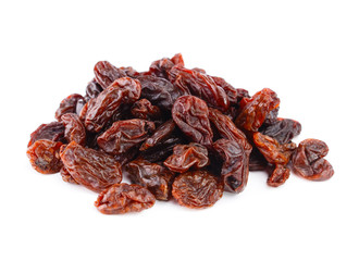 Dried raisins on a white background