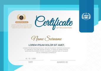 Certificate Blue and Gold Template Layout in A4 Size