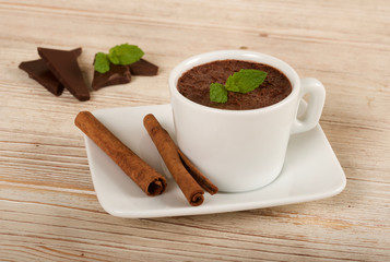 hot chocolate on a wooden background