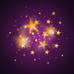 Fototapeta na wymiar Magic background with blurred stars. Vector gold defocused stars on purple background.