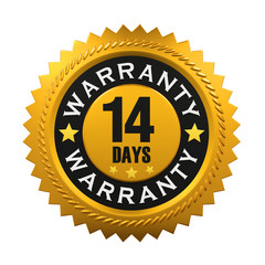 14 Days Warranty Sign. 3D rendering