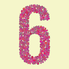 Number six made of colorful flowers.
