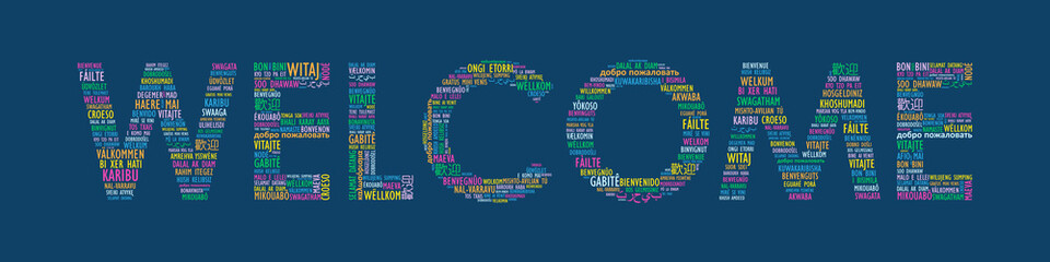 "WELCOME" Tag Cloud translated into many languages © Web Buttons Inc