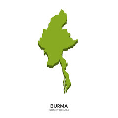 Isometric map of Burma detailed vector illustration
