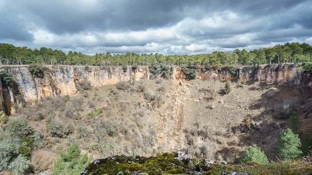 Wide angle of deep wolf torca in Cuenca. Sliding camera