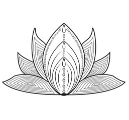 Black and white vector decorated lotus flower for coloring, fiore di loto decorato vettoriale in bianco e nero da colorare - obrazy, fototapety, plakaty