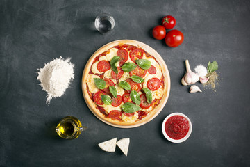 Organic vegetarian pizza on the chalkboard