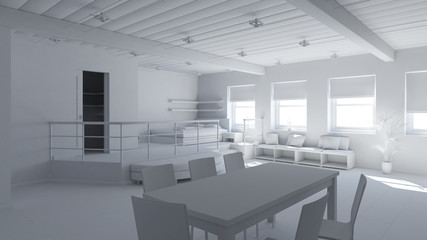 Fototapeta na wymiar 3D Interior rendering of a tiny loft