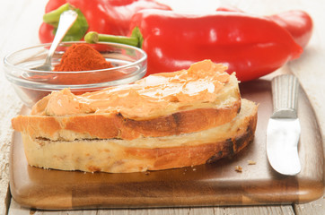 paprika spread on a slice of bread