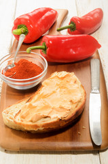 paprika spread on a slice of bread