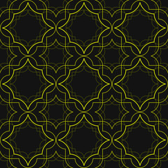 Art Deco Pattern. Abstract geometric pattern of concentric linear shapes. Golden lines on black background. Seamless repeat.