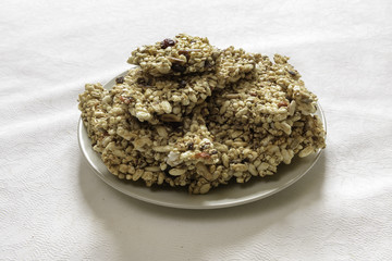 Close up of slice of vegan brittle on plate