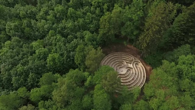 Aerial of a labyrinth in the forest