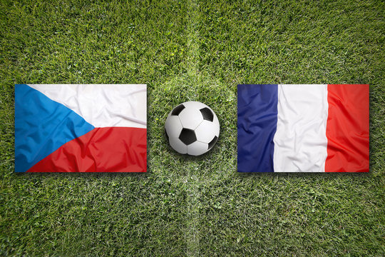 Czech Republic vs. France flags on soccer field