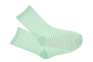 Fototapeta na wymiar Green striped childish socks isolated.