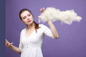 Young woman and cloud, cloud computing concept