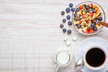 Obraz na płótnie Canvas Coffee and Muesli Breakfast with Copy Space